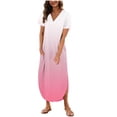 thumbnail image 1 of Vestido de Manga Corta para las Mujeres, Vestido Casual de Cuello en V de Bolsillo de Impresión de Moda Sexy Hecho de Poliéster Ligero para el Verano, Vestido de Verano para las Mujeres, 1 of 4