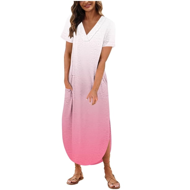Vestido de Manga Corta para las Mujeres, Vestido Casual de Cuello en V de Bolsillo de Impresión de Moda Sexy Hecho de Poliéster Ligero para el Verano, Vestido de Verano para las Mujeres