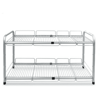 2 Tier Under Sink Expandable Shelf Organizer, Storage Rack (Silver)