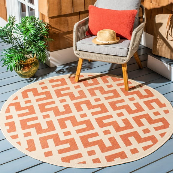 Safavieh Courtyard Alvin Geometric Indoor/Outdoor Area Rug, Terracotta/Bone, 6'7" x 6'7" Round