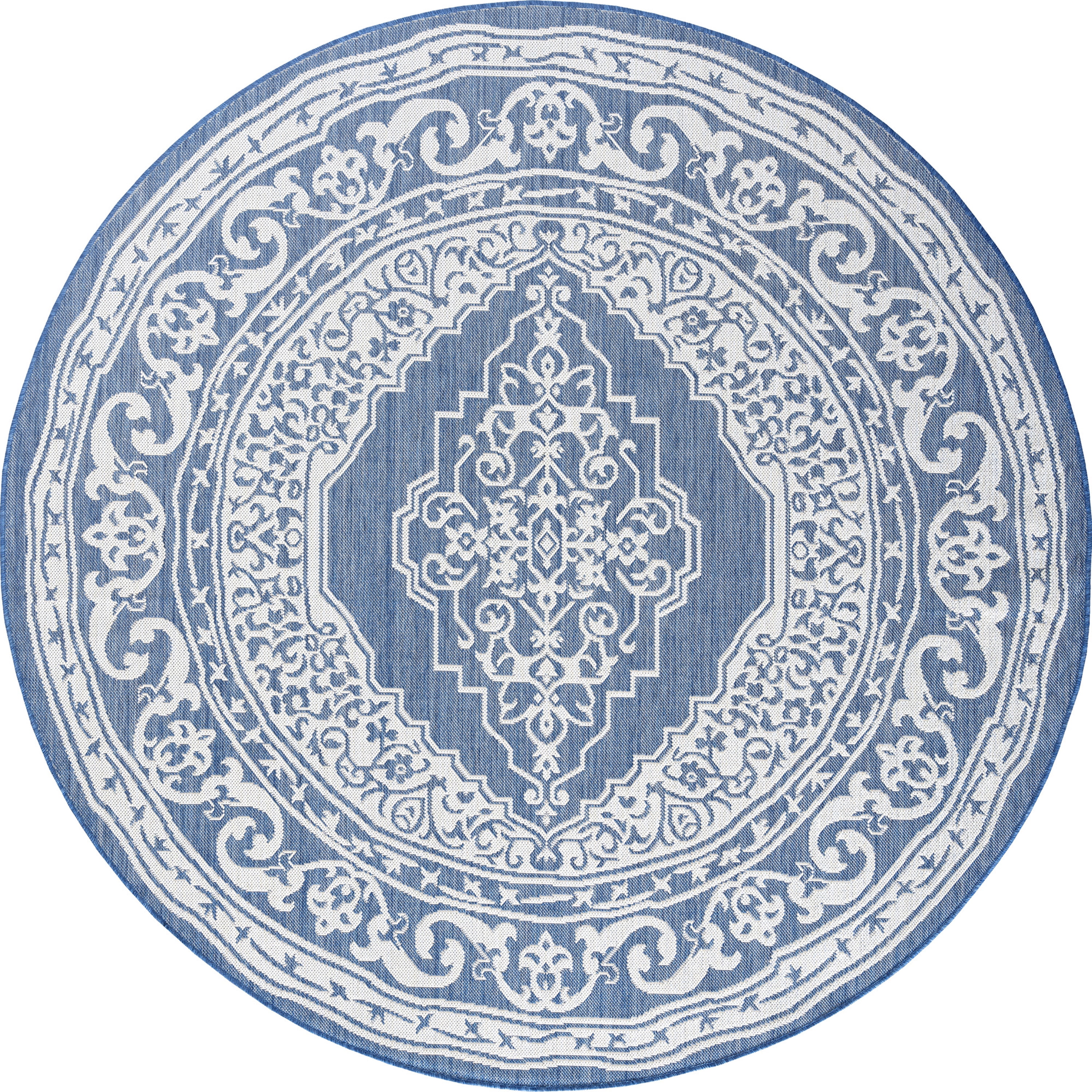8ft Round Water Resistant, Large Indoor Outdoor Rugs for Patios, Front Door Entry, Entryway, Deck, Porch, Balcony | Outside Area Rug for Patio | Blue, Floral | Size: 7'11'' Round