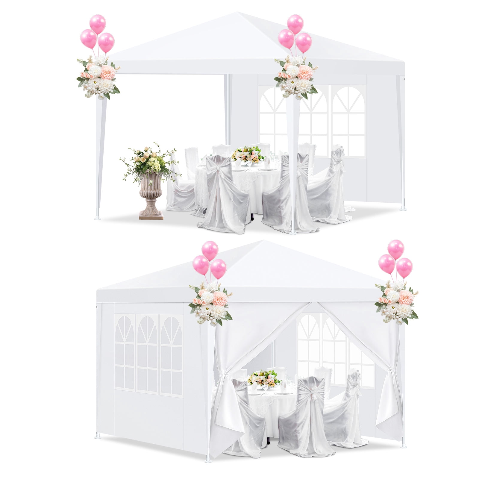 HOTEEL 10'x10' Canopy Party Tent with 2 Removable Sidewalls, Outdoor Tent for Parties, Event Tent, Patio Camping Gazebo, Portable Tent for Weddings, BBQ, Parties, Waterproof, White