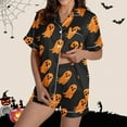 thumbnail image 2 of Tnhcen Women's Halloween Pajama Set Short Sleeve Collared Top Pumpkin Bat Print Sleepwear Comfortable Loungewear S-2XL Black, 2 of 8
