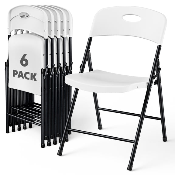 WASUHE Resin Folding Chair Set of 6, Reinforced Metal Frame Stackable Plastic Folding Chairs for Wedding, Party, Restaurant & Meeting Room, White Upgraded