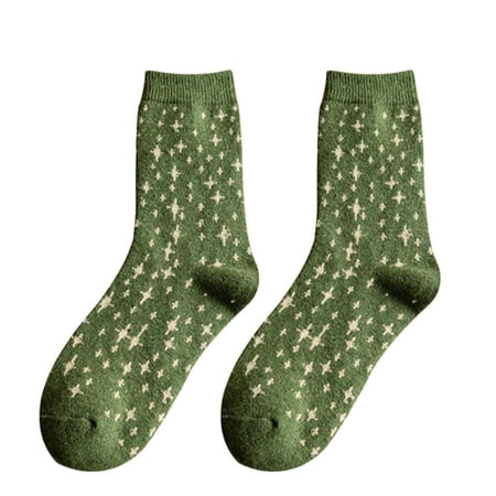 

Zlekejiko Women Green Series Autumn And Winter Socks Mid Tube Thickened Wool Socks Diamond Plaid Warm Socks