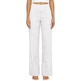 thumbnail image 4 of Women's Cotton Linen High Waist Pants, Casual Straight Leg Trousers with Pockets and Button Front, Elastic Waist Relaxed Wide Leg Pants for Travel, Date and Daily Wear White M, 4 of 8