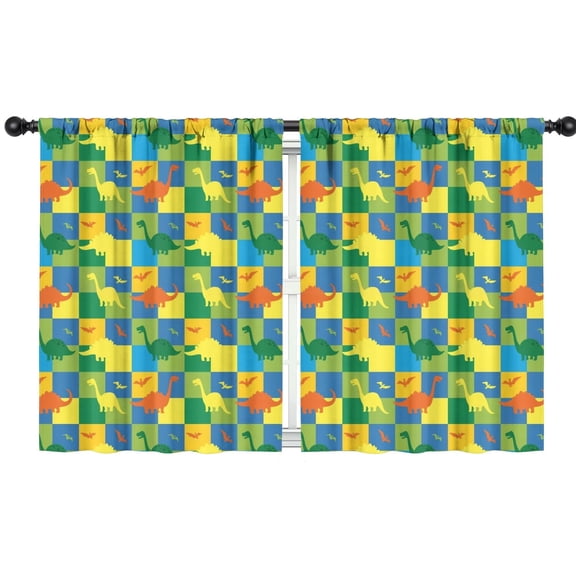 Blackout Kids Curtains,Colorful Cartoon Dinosaurs FlyingReptiles Pattern Childrens Insulated Curtains Set Of 2,Bedroom Essentials,Toddler Room Decor 42"x54"