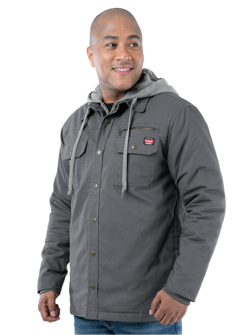 Wrangler Men's Hooded Quilted Canvas Shirt Jacket, Small to 3XL