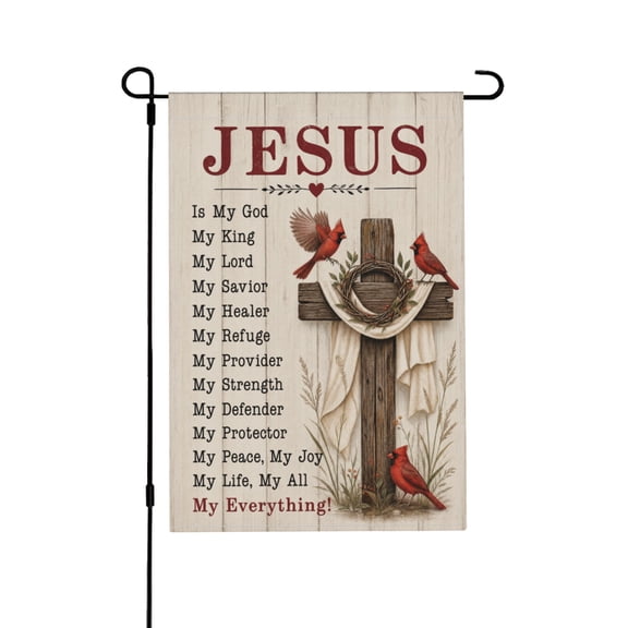 Christian Cross Cardinal Religious Garden Flag With Bible Verse For Yard Home Decor 12x18 in