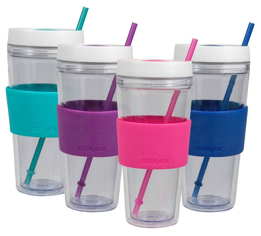 4 Pack COOL GEAR 24 oz Callisto Clear Chiller with Straw and Band