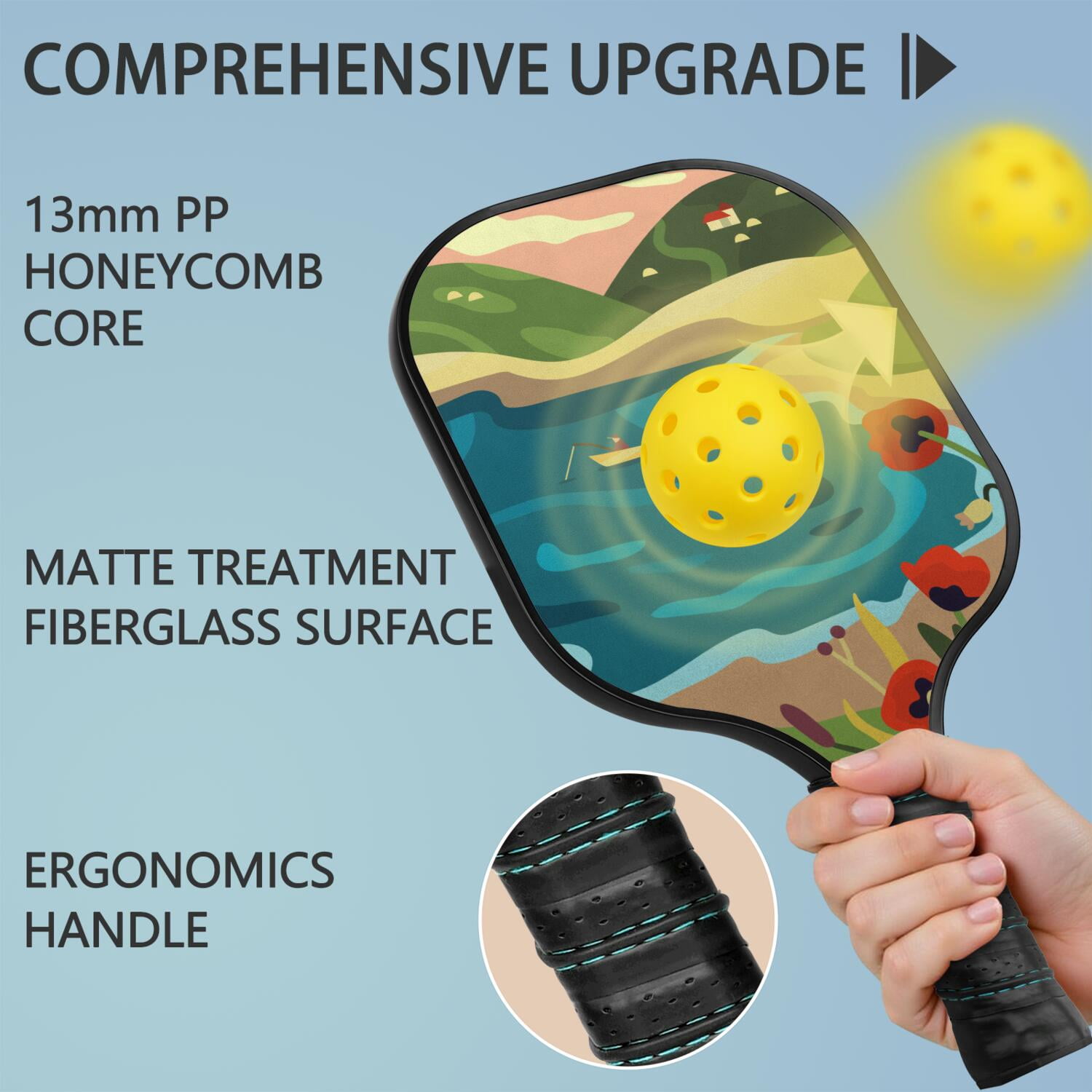 Pickleball Paddles Set Of 2, Fiberglass Surface, Vintage Floral Print, 4 Balls & Bag