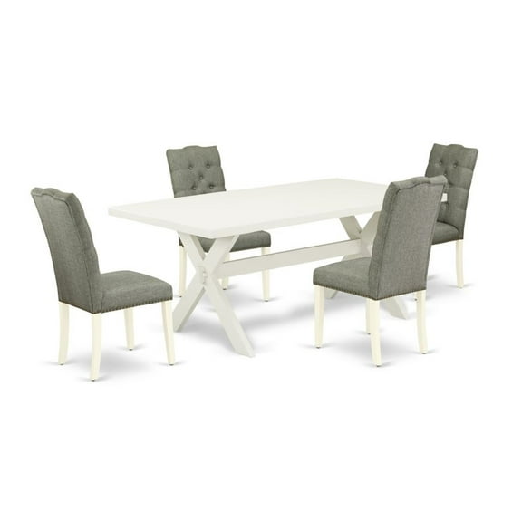 East West Furniture X-Style 5-piece Wood Kitchen Table Set in Linen White
