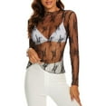 thumbnail image 6 of TAIAOJING Womens Lace Mesh Tops Summer Mesh Long Sleeve Layering Top For Neck Floral Embroidery Sheer See Through Tee Shirt Blouse, 6 of 9