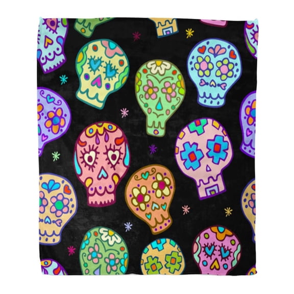 SIDONKU Throw Blanket Warm Cozy Print Flannel Candy Sugar Sculls Doodle Cute Skull Black Comfortable Soft for Bed Sofa and Couch 58x80 Inches