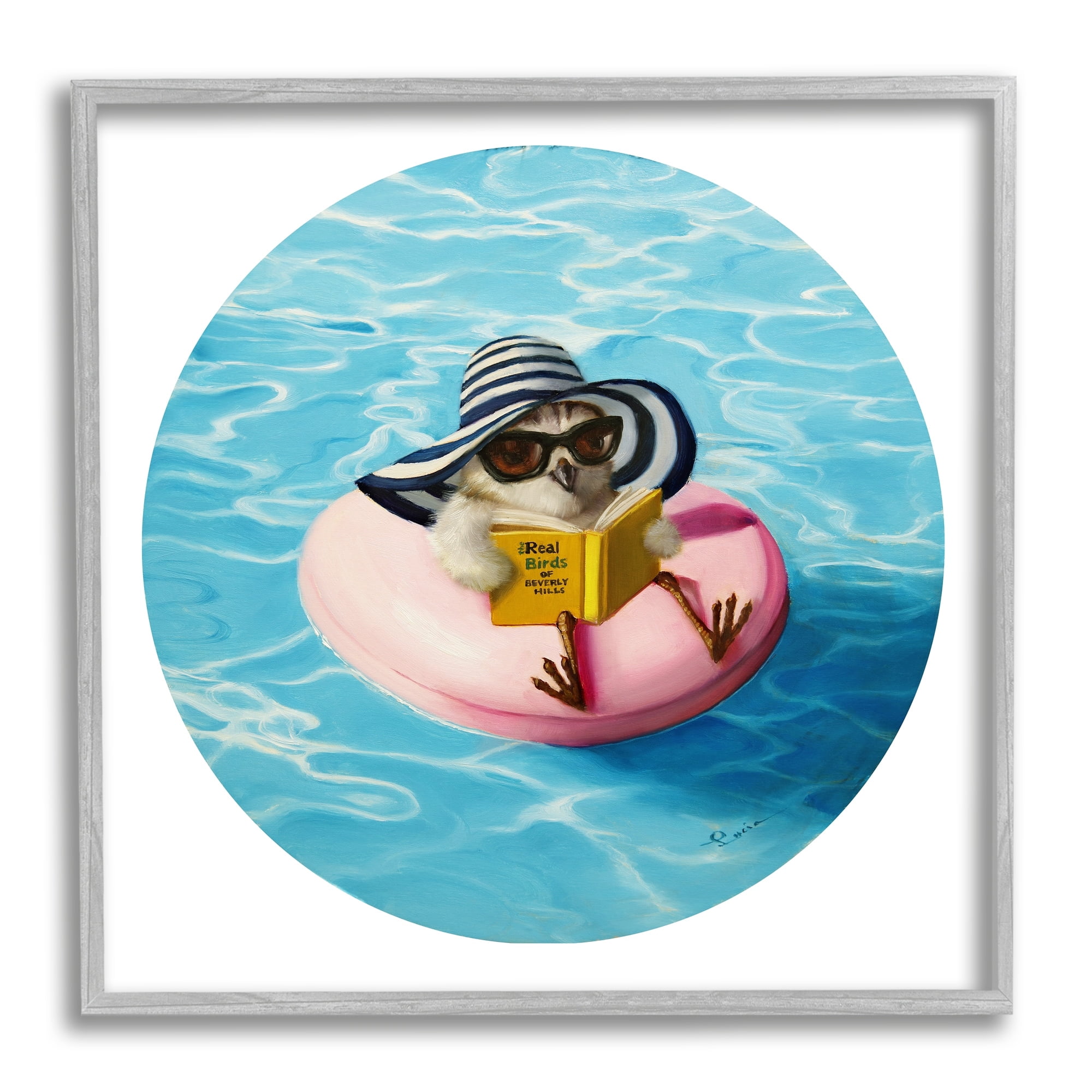 Stupell Industries Bird Reading Book Pool Float Beverly Hills Sun Hat, 24 x 24, Design by Lucia Heffernan