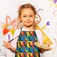 thumbnail image 2 of Colorful Dinosaurs Pop Art Square Pattern Kids Aprons for Girls and Boys,Adjustable Neck Strap Toddler Aprons for Kids Cooking Baking, 2 of 6