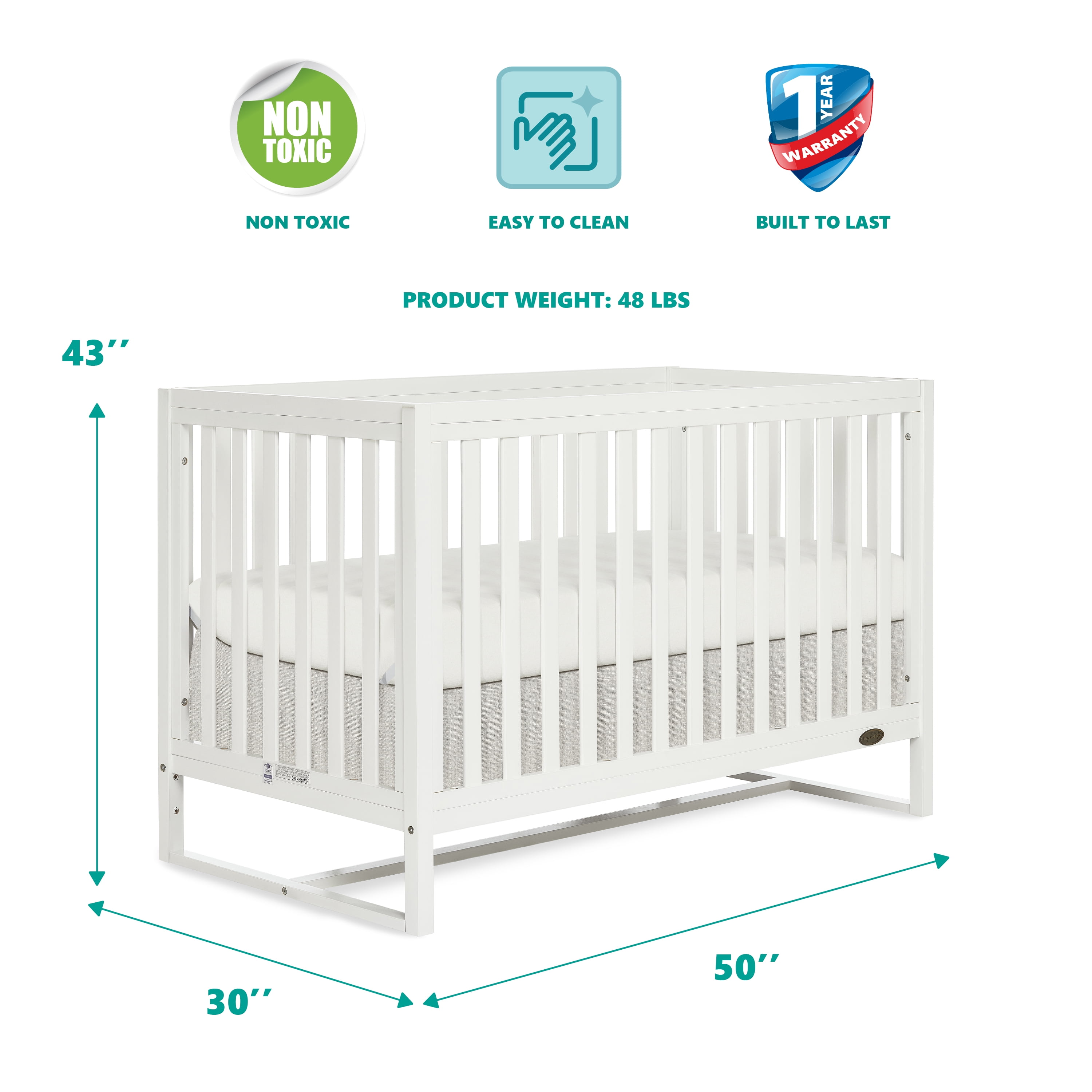 Dream On Me Arlo 5 In 1 Convertible Crib in White