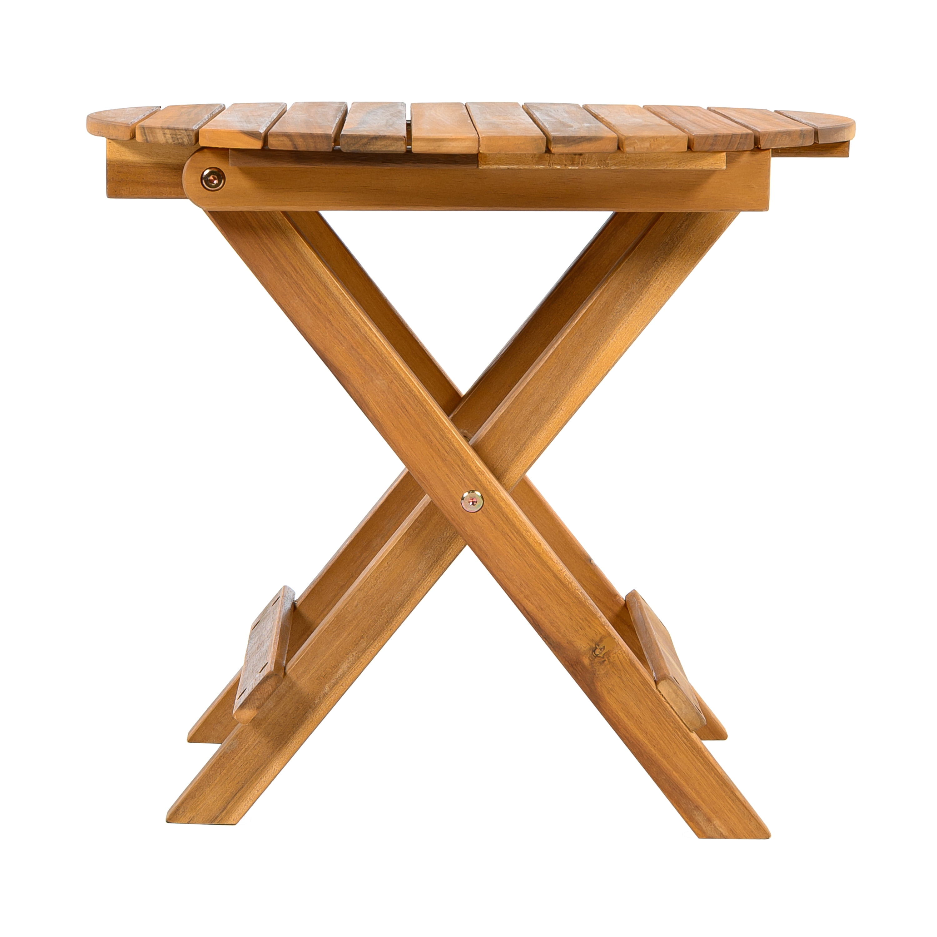 No Assembly Foldable Adjustable Acacia Wood Side Table with Teak Finish, 17.75-27.6"L Expandable End Table Indoor Outdoor Supports 175LBS for Patio Sofa Bedside