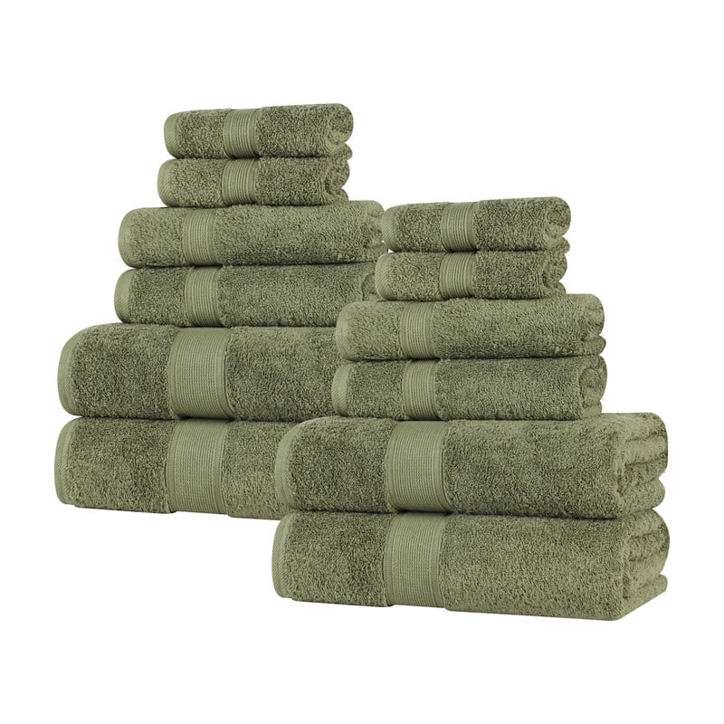 Superior Oregon Organic Cotton Solid 12-Piece Towel Set, Forest Green