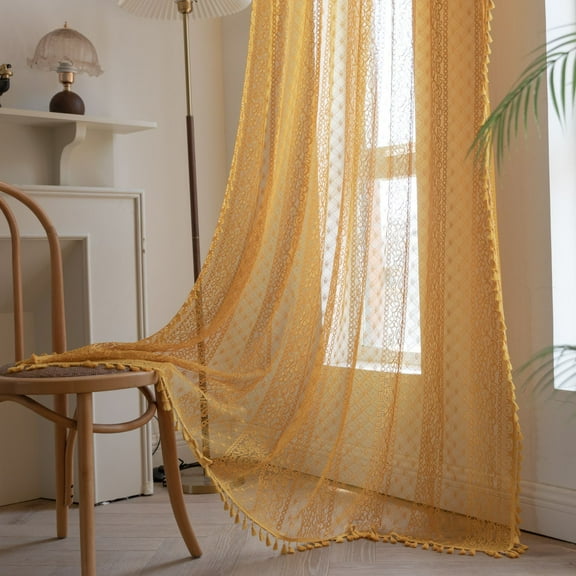 Namzi Elegant Curtains Sheers - 1 slice orange See Through Curtains for Living Room, 150cm*244cm - Lace Window Drapes, Light Filtering Sheer Curtains,
