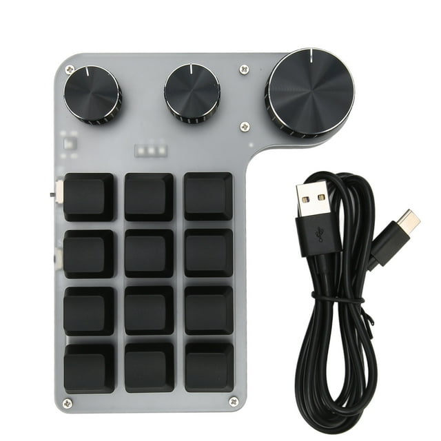 12 Keys Mechanical Keyboard Bluetooth USB Connection Mini Portable Programmable Macro Keyboard with 3 Knobs for Office