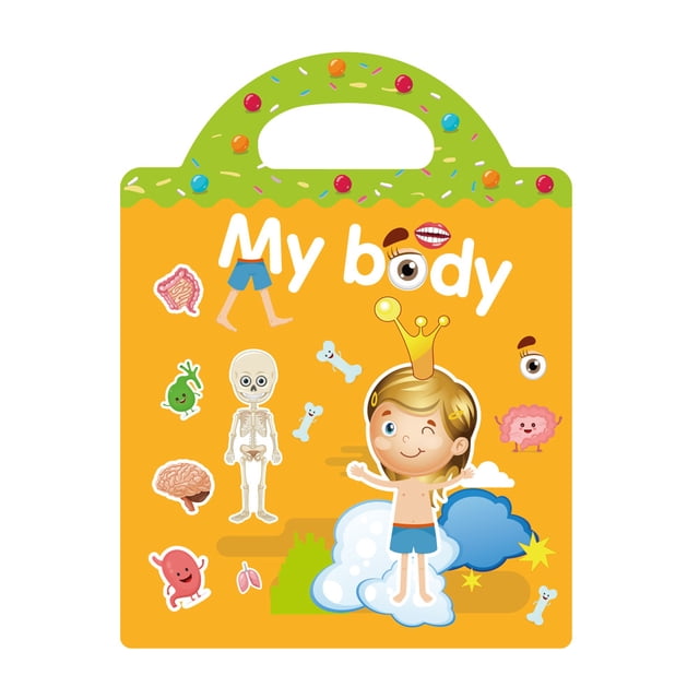 Reusable Sticker Book Cartoon DIY Puzzle Educational Cognition Learning Toys Cute Animal Stickers for Children Age 2-4 Gift My Body