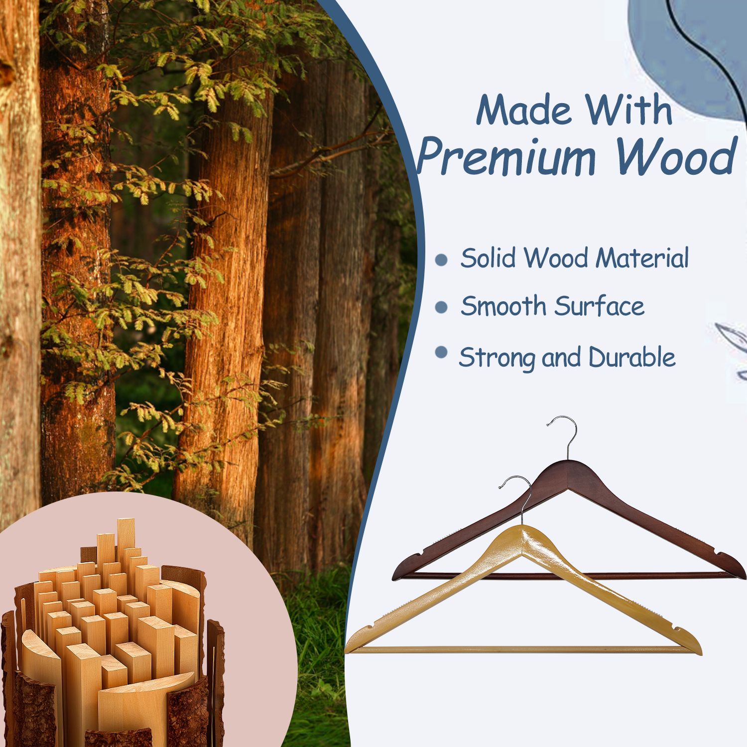 King Mills 19 Inch Plus Size Hangers, Extra Wide Hangers for Plus Size Clothes, Ganchos para Colgar Ropa, Ideal for XL, XXL Shirts, Coats, Dresses, Etc. Wood. Walnut 20pk