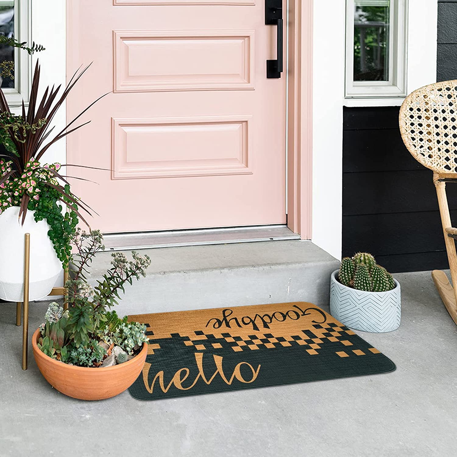 Zerbino Hello And Goodbye 45x75 Cm - Tappeto Benvenuto In Flanella Morbida Per Interni Ed Esterni, Lavabile, Antiscivolo