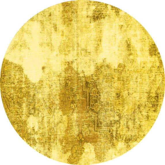 Ahgly Company Machine Washable Indoor Round Abstract Yellow Modern Area Rugs, 6' Round