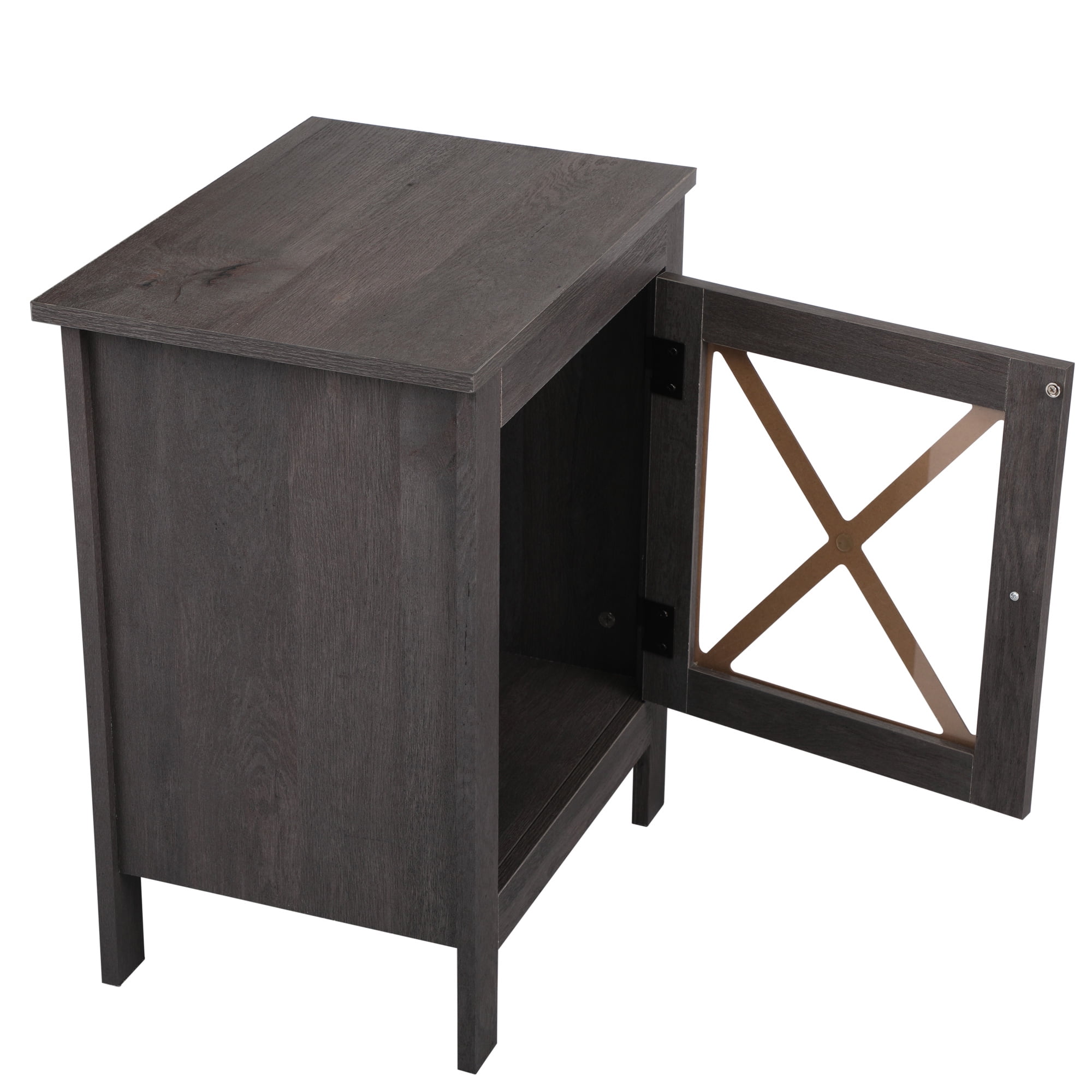 Private Jungle Set of 2 Vintage Wood Nightstand End Table Accent Cabinet W/Glass Door for Bedroom Office,Dark Gray Private Jungle Set of 2 Vintage Wood Nightstand End Table Accent Cabinet W/Glass Door for Bedroom Office,Dark Gray