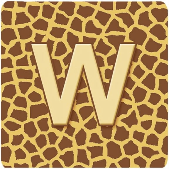 Monogram - Giraffe Foam Coasters, Initial Letter W - Set 4, 3.5 x 3.5 In.
