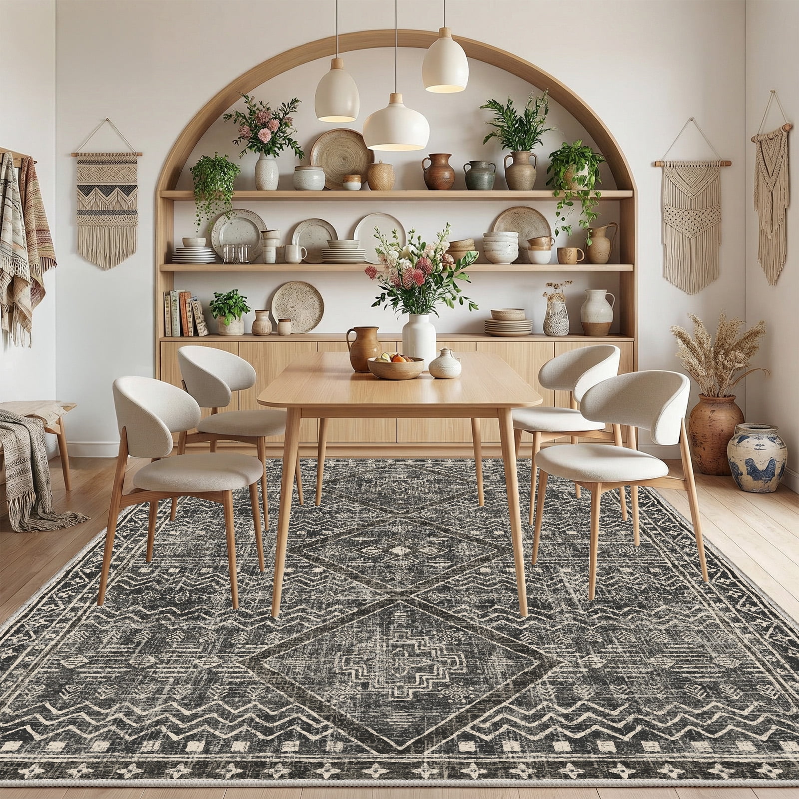 CHITOOMA 8'x10' Area Rugs for Living Room, Washable Boho Moroccan Rug Soft Vintage Distressed Geometric Tribal Area Rug for Bedroom Dining Room Office with Non-Slip Backing, Stain Resistant Non-Shed