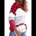 thumbnail image 2 of Suéter de Rayas con Estampado de Leopardo para Mujer, Cuello Redondo, Larga, Tejido con Bloques de Color Rojo S, 2 of 5