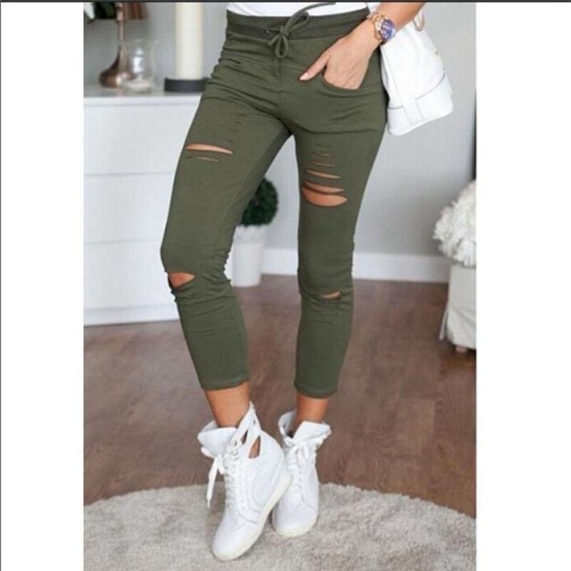 Pantalones Para Mujer De Cintura Alta Jeans Elásticos De Mezclilla Destrozan Desgastados Flacos Rotospangjing