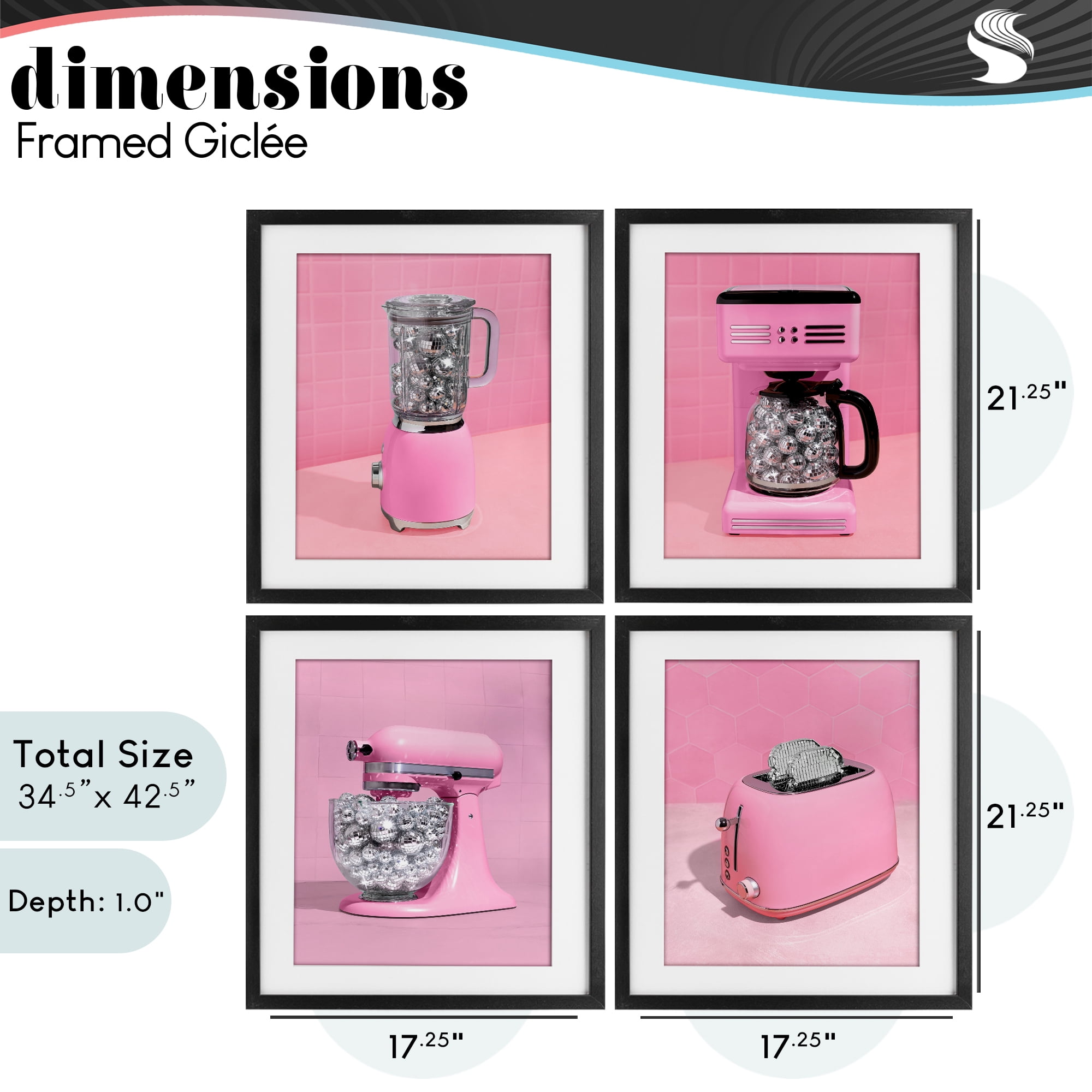 Stupell Industries Disco Drink Blender over Pink 4 Piece Black Framed Print Under Glass Set, design by LISH Creative