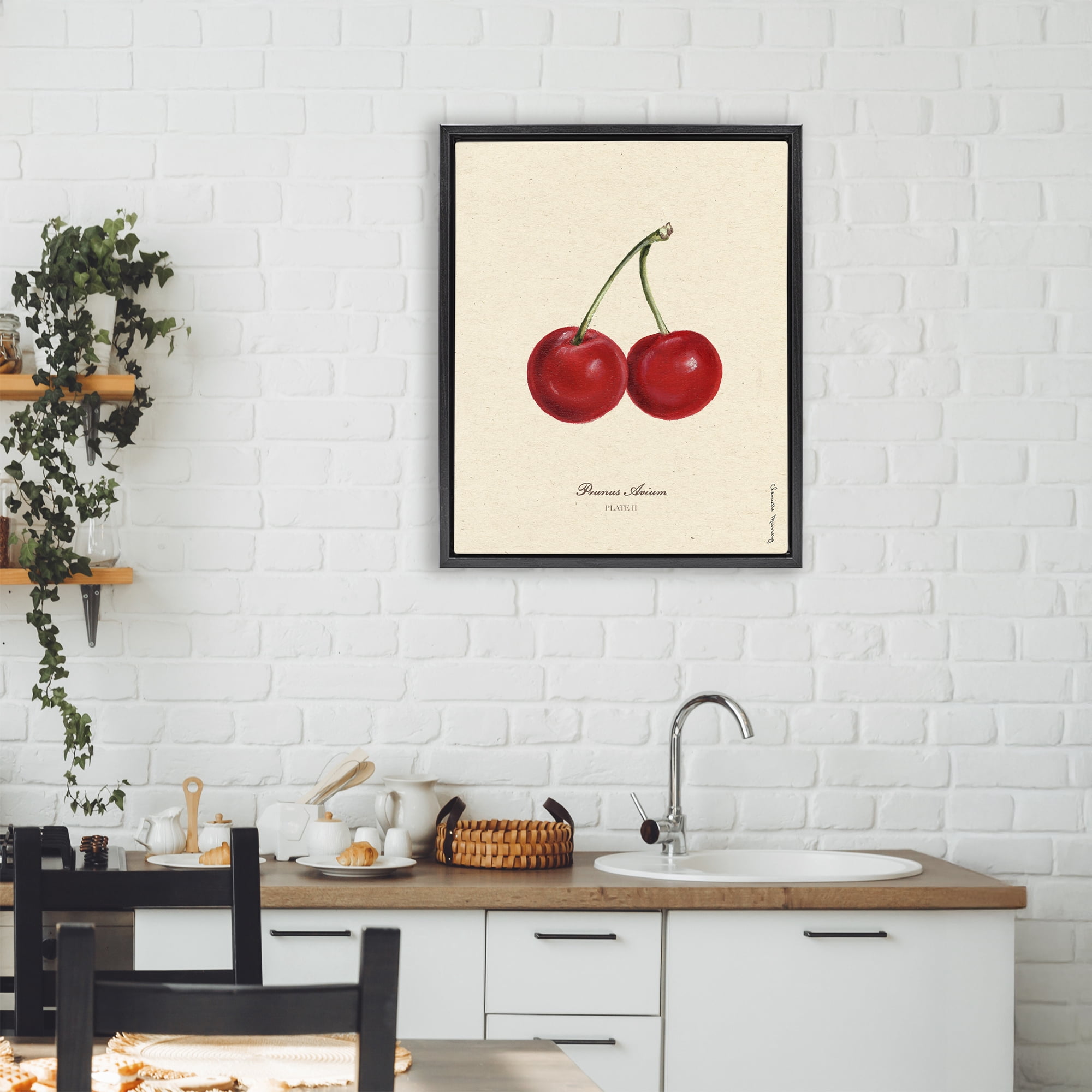 Stupell Industries Cherry Fruit Portrait Black Framed Floater Canvas Wall Art, design by Danielle Murray