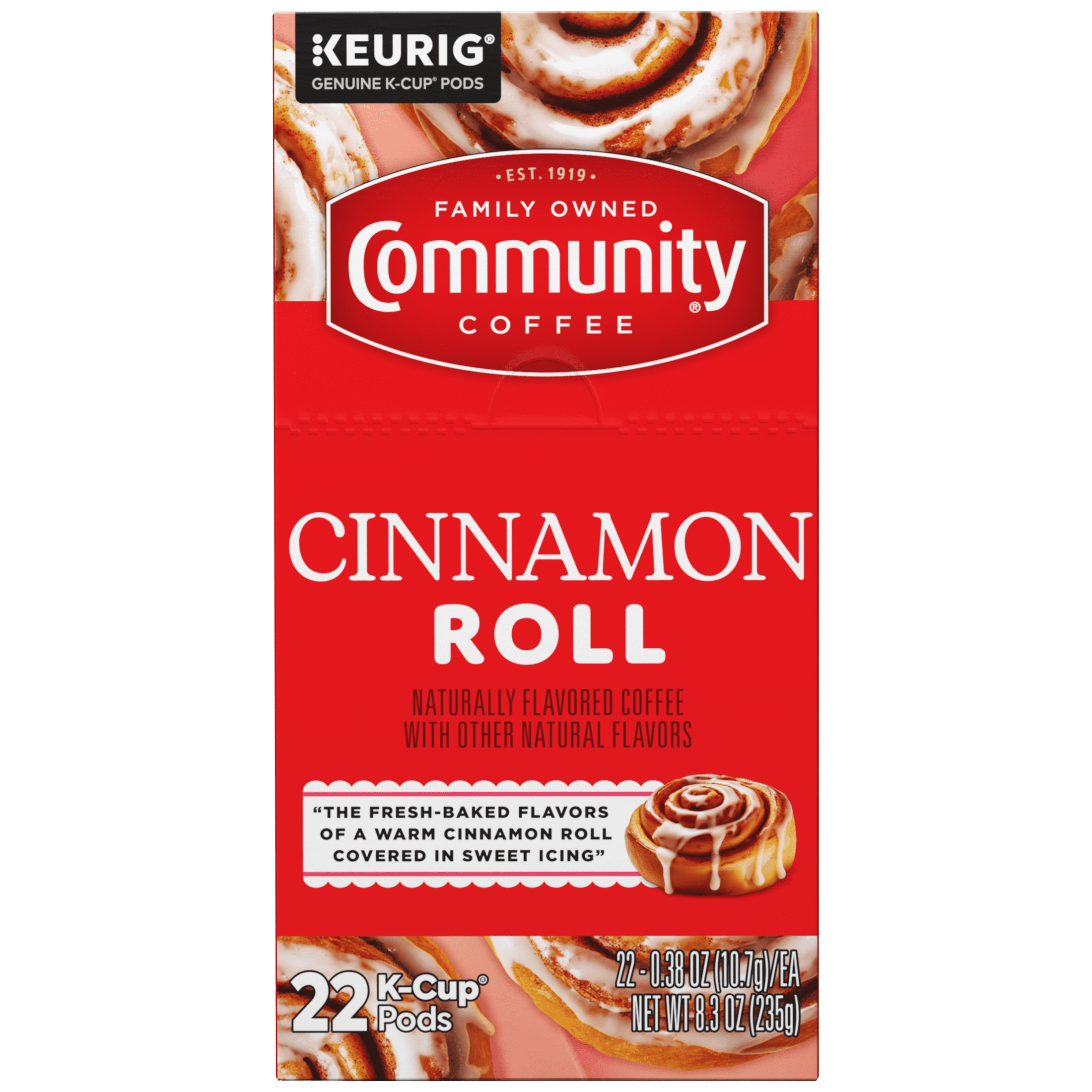 Community® Coffee Cinnamon Roll Coffee Single-Serve Cups 22 Count Box