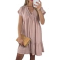 thumbnail image 1 of Innerwin T-Shirt Robe Manches Courtes Femmes Mini Robes Plage V Cou Robe de Soleil en Vrac Rose XL, 1 of 4