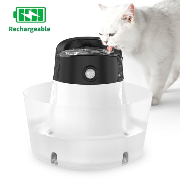 Wireless Cat Water Fountain, Cat Fountain Battery Operated, 25oz/1L Pet Water Fountain Cordless, Rechargeable Automatic Fountain with Motion Sensor, Ultra-Quiet, Black