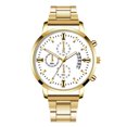 thumbnail image 1 of Reloj de cuarzo con calendario para hombre, esfera redonda, correa de acero, reloj de pulsera dorado y blanco, 1 of 3
