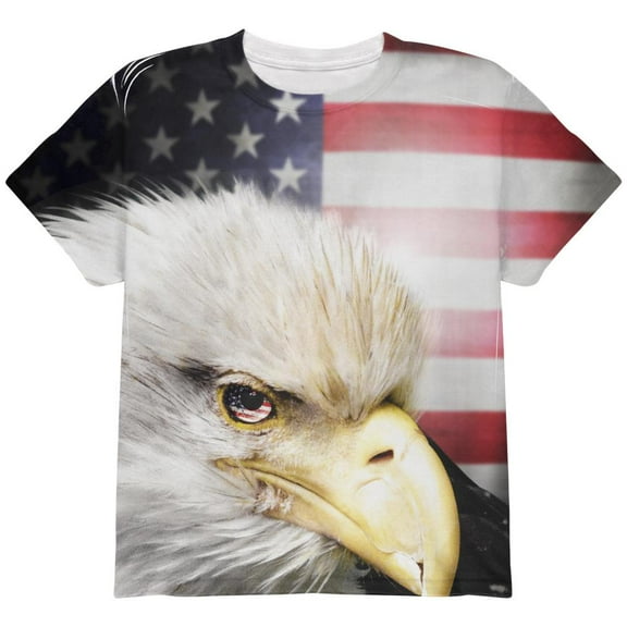 4th of July American Bald Eagle Eye Flag All Over Youth T Shirt Multi YLG