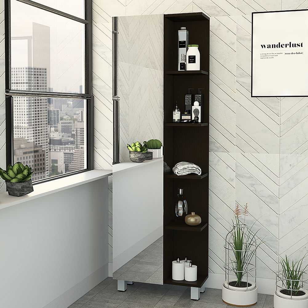 Cfowner Wooden Bathroom Floor Side Storage Organizer with 5 Open Shleves