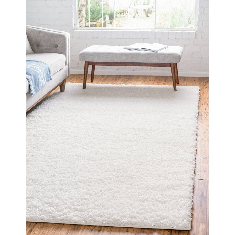 Unique Loom Davos Shag Solid Contemporary Area Rug, OffWhite, 5' x 8