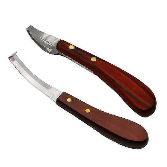 2 Pcs Horse Loop Hoof Knife Trimmer Blade Sheep Cattle Hoof Knife Double Edged Shears Cutter Wooden Handle Stainless Steel