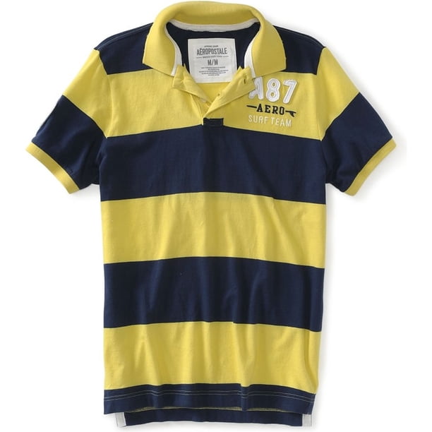 Aeropostale A87 Aero Surf Team Stripe Rugby Polo para hombre, amarillo, grande