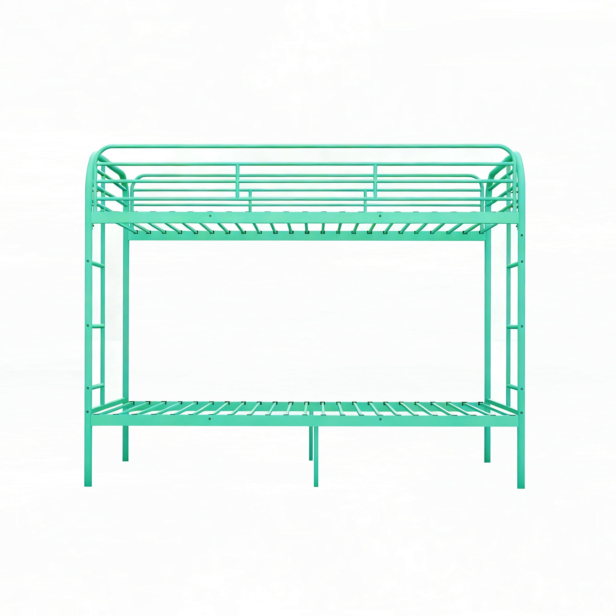 Mintazer Twin Over Twin Metal Bunk Bed, Heavy Duty Bunk Bed Frame with Guardrail & 2 Ladder, Mint Green