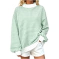 thumbnail image 3 of Qiggri Women's Oversized Striped Mock Neck Sweatshirt Soft Knit Long Sleeve Pullover Shirt Stylish Casual Fall Winter Lounge Daily Tops L, 3 of 7