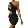 thumbnail image 2 of Qmyliery Women's Slim Dress Solid Color One Shoulder Cutout Design Party Streetwear Cocktail Dress,S/M/L/XL, 2 of 9