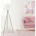 thumbnail image 2 of Grandview Gallery 61.75" Modern Plated Gold Tripod Floor Lamp with Off-White Linen Tapered Drum Shade - Chic Lighting for Behind the Couch, Free Standing, Reading, the Bedroom, or the Office, 2 of 6