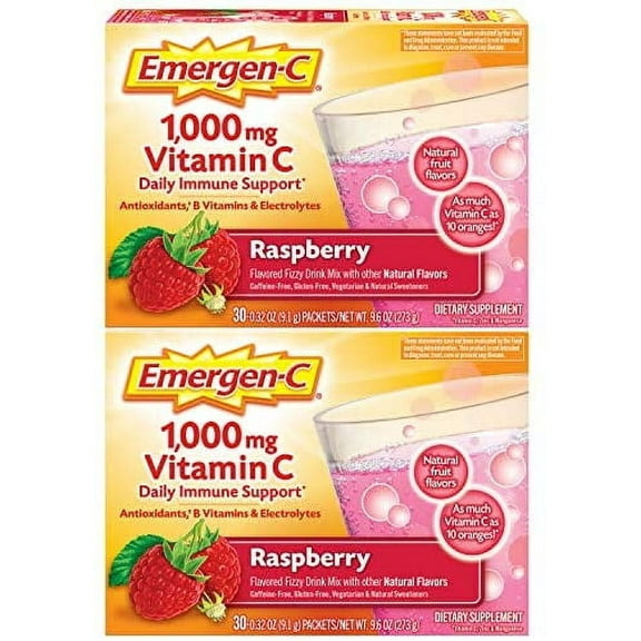 1000mg Vitamin C Powder, with Antioxidants, B Vitamins and Electrolytes, Vitamin C Supplements for Immune Support, Caffeine Free Drink Mix, Raspberry Flavor - 60 Count/2 Month Supply